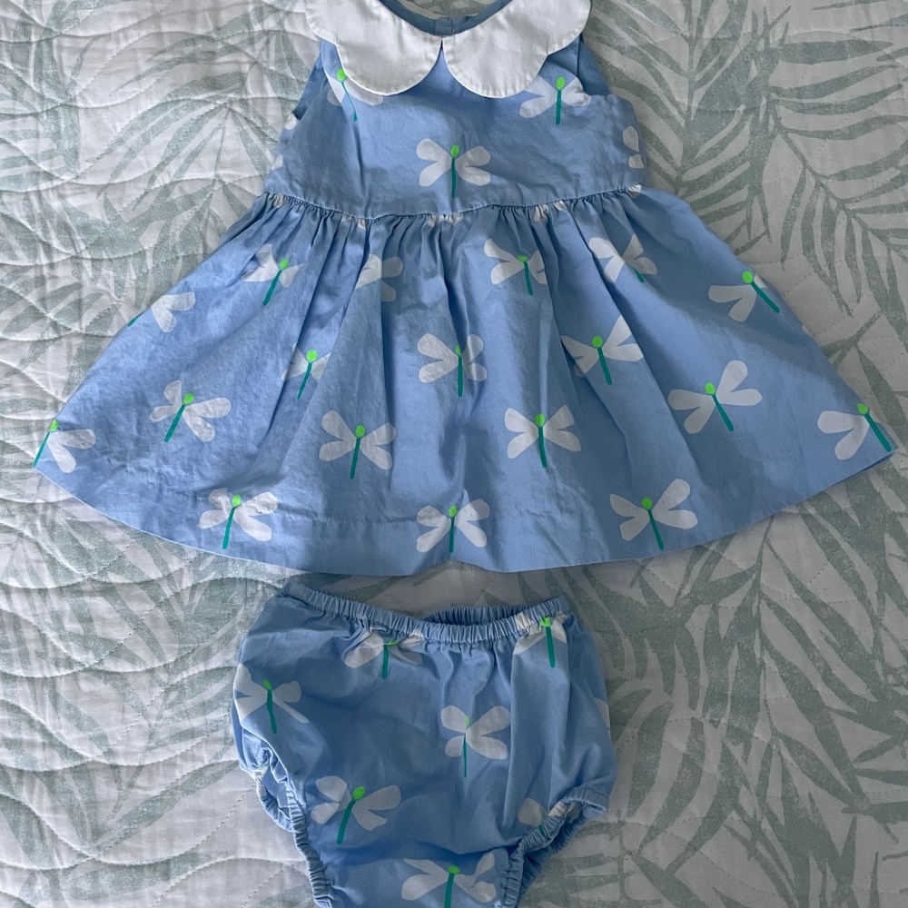 Jacadi Blue Dragonfly Print Dress with Bloomers